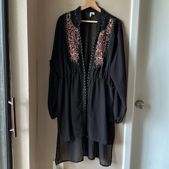 CATO Embroidered Long Sleeve Kimono Coverup - Picture 3 of 9